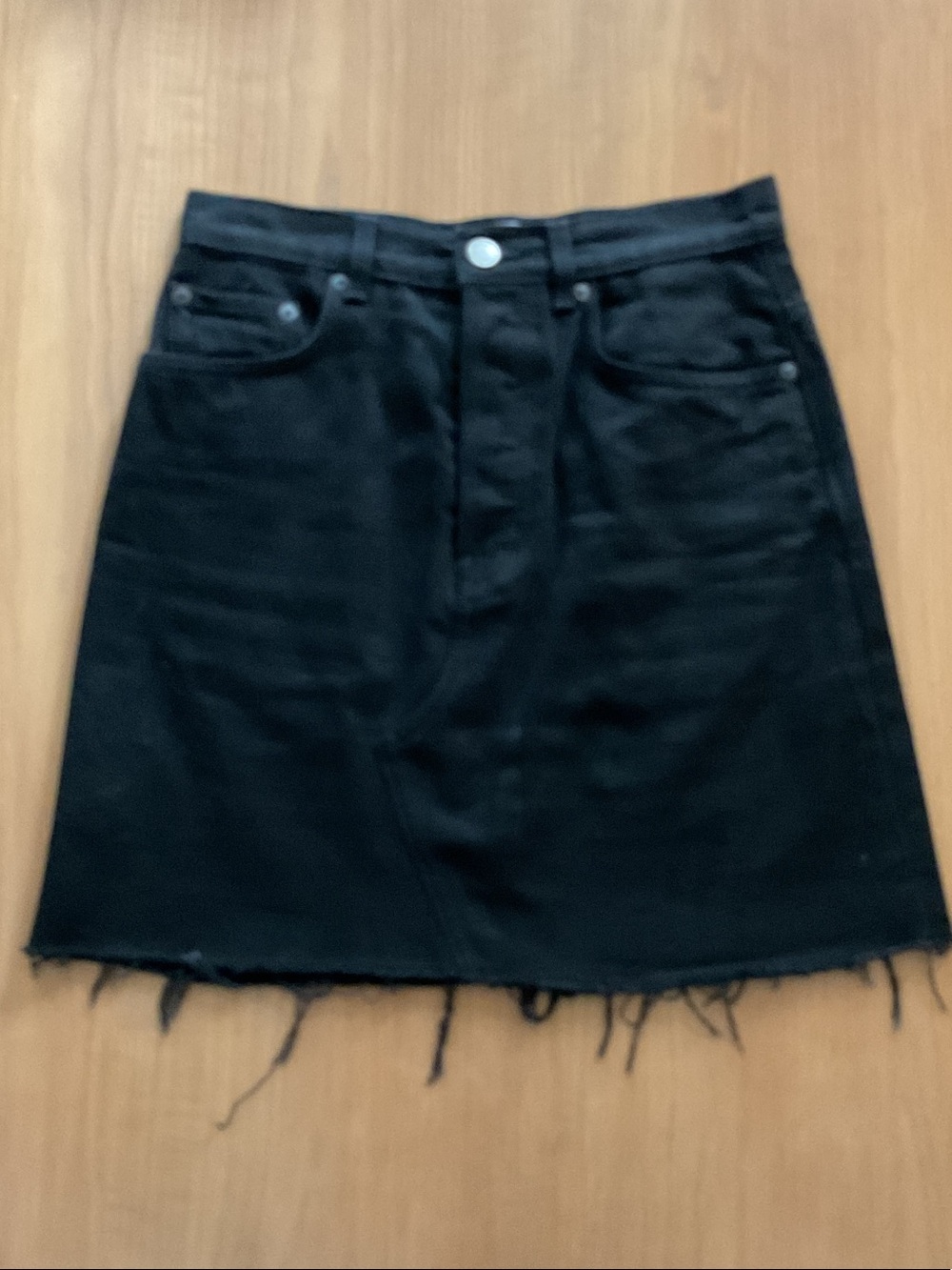 & Other Stories Black Denim Mini Skirt with Frayed Hem